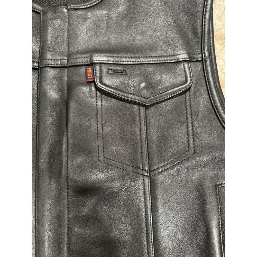 First Mfg Co Sharp Shooter Men's Motorcycle Leather Vest - Classic Black XL - Picture 3 of 16